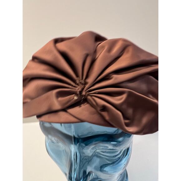 Vintage 1950s-60s Satin Turban Style Hat Brown JL - Picture 2 of 6